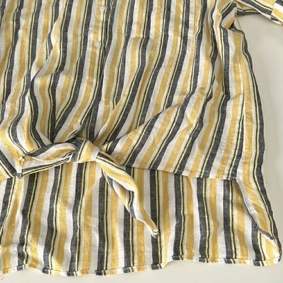 Ellen Tracy Linen Front Tie Button Down Collar Stripe Top Women's Size L - Picture 16 of 16